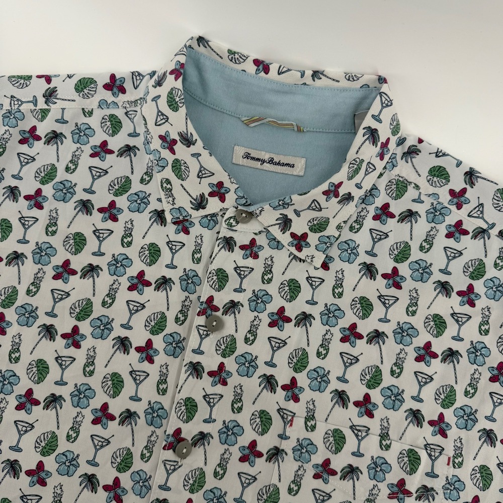 Tommy Bahama Button Down Mens XXL White Tropical Cocktail Martini Print Shirt